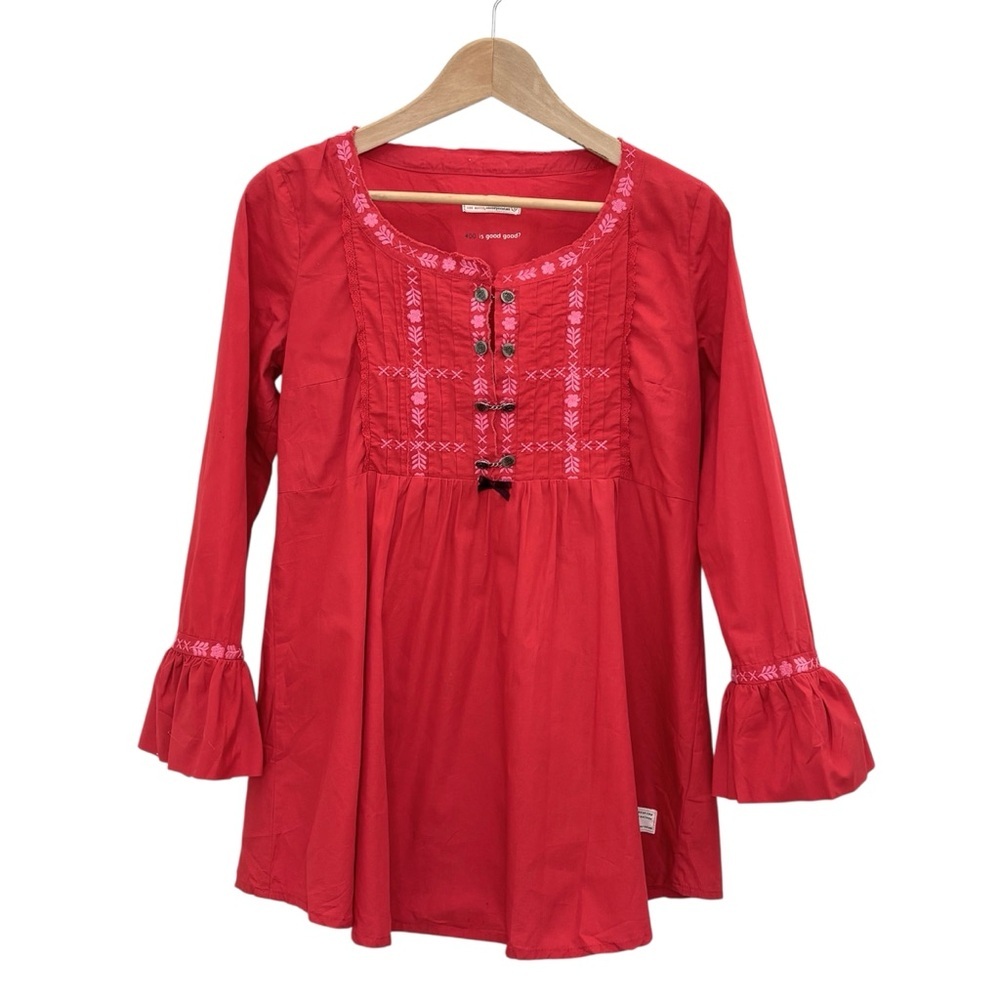 Odd Molly Embroidered Babydoll Tunic Blouse Anthro Boho Y2K Vintage Red Small